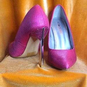 Womens Beautiful Shiny Pink Glitter Size 6 Heels Pumps